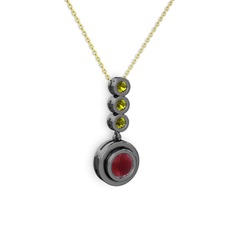 Belinda Kolye - Kök yakut ve peridot 925 ayar siyah rodyum kaplama gümüş kolye (40 cm gümüş rolo zincir) #1urcqtz