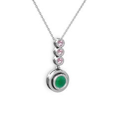 Belinda Kolye - Kök zümrüt ve pembe kuvars 14 ayar beyaz altın kolye (40 cm beyaz altın rolo zincir) #1vaqbn1