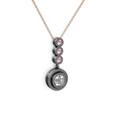 Belinda Kolye - Swarovski ve pembe kuvars 925 ayar siyah rodyum kaplama gümüş kolye (40 cm rose altın rolo zincir) #1w206th