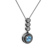Belinda Kolye - Akuamarin ve swarovski 925 ayar siyah rodyum kaplama gümüş kolye (40 cm gümüş rolo zincir) #1w3m1cj