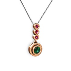 Yeşil kuvars ve rodolit garnet 925 ayar rose altın kaplama gümüş kolye (40 cm gümüş rolo zincir)