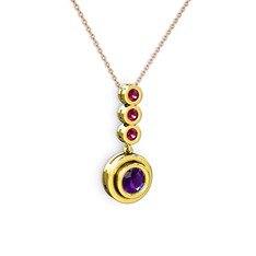 Ametist ve rodolit garnet 18 ayar altın kolye (40 cm rose altın rolo zincir)