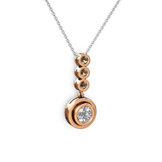 Beyaz zirkon ve dumanlı kuvars 925 ayar rose altın kaplama gümüş kolye (40 cm gümüş rolo zincir)