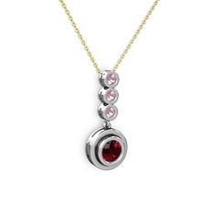 Garnet ve pembe kuvars 18 ayar beyaz altın kolye (40 cm altın rolo zincir)