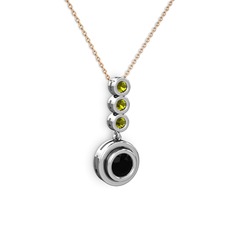 Belinda Kolye - Siyah zirkon ve peridot 14 ayar beyaz altın kolye (40 cm rose altın rolo zincir) #1wtarsc