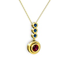 Rodolit garnet ve lab safir 14 ayar altın kolye (40 cm altın rolo zincir)