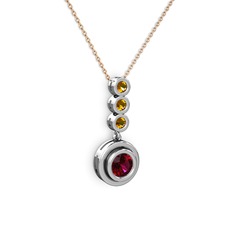 Belinda Kolye - Rodolit garnet ve sitrin 18 ayar beyaz altın kolye (40 cm rose altın rolo zincir) #1wwkh4e