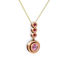 Belinda Kolye - Pembe kuvars ve kök yakut 8 ayar rose altın kolye (40 cm gümüş rolo zincir) #1x9o9x9