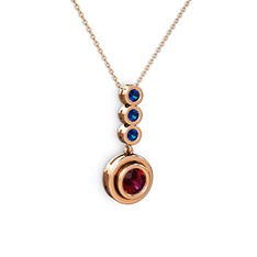 Rodolit garnet ve lab safir 14 ayar rose altın kolye (40 cm rose altın rolo zincir)