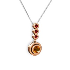 Sitrin ve garnet 925 ayar rose altın kaplama gümüş kolye (40 cm beyaz altın rolo zincir)