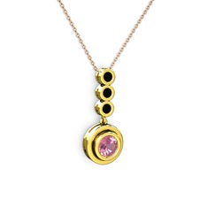 Belinda Kolye - Pembe kuvars ve siyah zirkon 925 ayar altın kaplama gümüş kolye (40 cm rose altın rolo zincir) #1ypxu3y