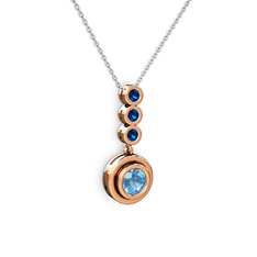 Akuamarin ve lab safir 925 ayar rose altın kaplama gümüş kolye (40 cm beyaz altın rolo zincir)