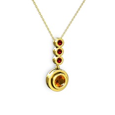 Sitrin ve garnet 18 ayar altın kolye (40 cm altın rolo zincir)