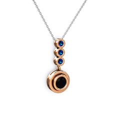 Siyah zirkon ve lab safir 925 ayar rose altın kaplama gümüş kolye (40 cm beyaz altın rolo zincir)