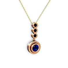Lab safir ve siyah zirkon 8 ayar rose altın kolye (40 cm gümüş rolo zincir)
