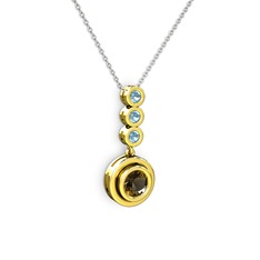 Belinda Kolye - Dumanlı kuvars ve akuamarin 925 ayar altın kaplama gümüş kolye (40 cm gümüş rolo zincir) #3904i0