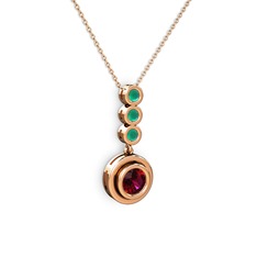 Rodolit garnet ve kök zümrüt 18 ayar rose altın kolye (40 cm rose altın rolo zincir)