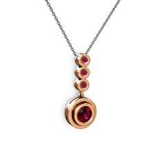 Rodolit garnet ve kök yakut 925 ayar rose altın kaplama gümüş kolye (40 cm gümüş rolo zincir)