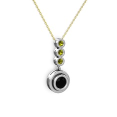 Belinda Kolye - Siyah zirkon ve peridot 14 ayar beyaz altın kolye (40 cm altın rolo zincir) #4tmk9l