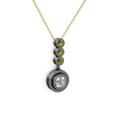 Elmas ve peridot 925 ayar siyah rodyum kaplama gümüş kolye (0.68 karat, 40 cm altın rolo zincir)