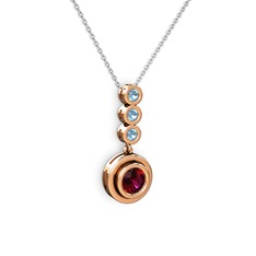 Belinda Kolye - Rodolit garnet ve akuamarin 8 ayar rose altın kolye (40 cm beyaz altın rolo zincir) #566koq