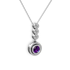 Belinda Kolye - Ametist ve swarovski 925 ayar gümüş kolye (40 cm beyaz altın rolo zincir) #5kfklb