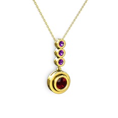 Belinda Kolye - Garnet ve ametist 18 ayar altın kolye (40 cm gümüş rolo zincir) #5kynb