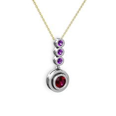 Belinda Kolye - Rodolit garnet ve ametist 18 ayar beyaz altın kolye (40 cm altın rolo zincir) #5p0b6t