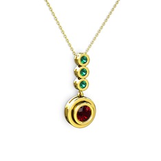 Belinda Kolye - Garnet ve yeşil kuvars 14 ayar altın kolye (40 cm altın rolo zincir) #61bmki