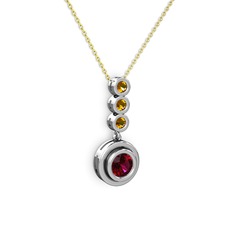 Rodolit garnet ve sitrin 18 ayar beyaz altın kolye (40 cm altın rolo zincir)