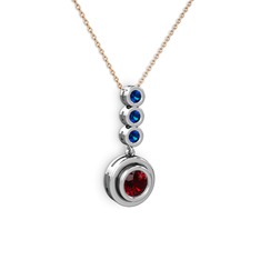 Garnet ve lab safir 8 ayar beyaz altın kolye (40 cm rose altın rolo zincir)