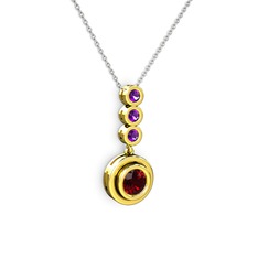 Belinda Kolye - Garnet ve ametist 8 ayar altın kolye (40 cm gümüş rolo zincir) #7d68bj