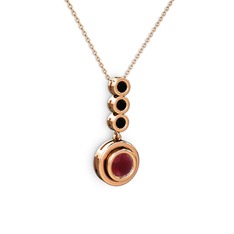 Kök yakut ve siyah zirkon 14 ayar rose altın kolye (40 cm rose altın rolo zincir)