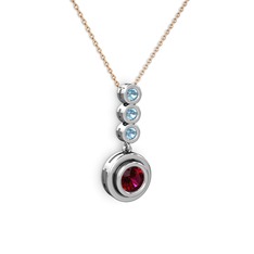 Rodolit garnet ve akuamarin 8 ayar beyaz altın kolye (40 cm rose altın rolo zincir)