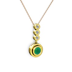 Belinda Kolye - Kök zümrüt ve elmas 14 ayar altın kolye (0.33 karat, 40 cm rose altın rolo zincir) #7oz7o7
