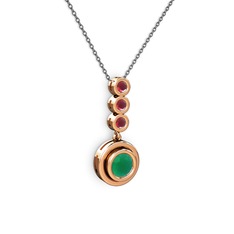 Belinda Kolye - Kök zümrüt ve kök yakut 14 ayar rose altın kolye (40 cm gümüş rolo zincir) #7r4e1c