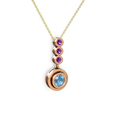 Belinda Kolye - Akuamarin ve ametist 925 ayar rose altın kaplama gümüş kolye (40 cm altın rolo zincir) #7wsaap