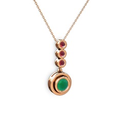 Kök zümrüt ve kök yakut 14 ayar rose altın kolye (40 cm rose altın rolo zincir)