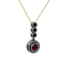 Belinda Kolye - Garnet ve siyah zirkon 925 ayar siyah rodyum kaplama gümüş kolye (40 cm gümüş rolo zincir) #89gwd9