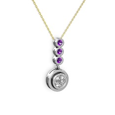 Belinda Kolye - Swarovski ve ametist 8 ayar beyaz altın kolye (40 cm altın rolo zincir) #8fouay
