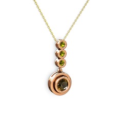 Dumanlı kuvars ve peridot 8 ayar rose altın kolye (40 cm altın rolo zincir)