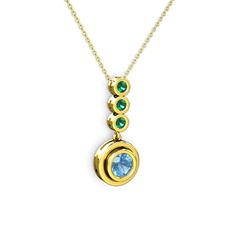 Belinda Kolye - Akuamarin ve yeşil kuvars 14 ayar altın kolye (40 cm altın rolo zincir) #9dhv1n