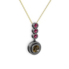 Belinda Kolye - Dumanlı kuvars ve rodolit garnet 925 ayar siyah rodyum kaplama gümüş kolye (40 cm altın rolo zincir) #9oo69o