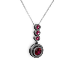 Rodolit garnet 925 ayar siyah rodyum kaplama gümüş kolye (40 cm beyaz altın rolo zincir)