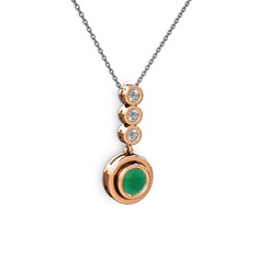 Kök zümrüt ve elmas 18 ayar rose altın kolye (0.33 karat, 40 cm gümüş rolo zincir)