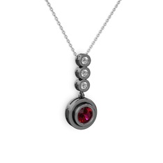Belinda Kolye - Rodolit garnet ve swarovski 925 ayar siyah rodyum kaplama gümüş kolye (40 cm beyaz altın rolo zincir) #avool6