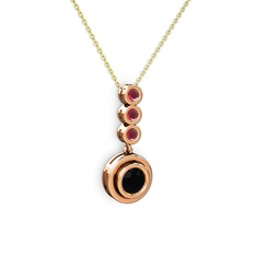 Siyah zirkon ve kök yakut 14 ayar rose altın kolye (40 cm altın rolo zincir)