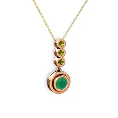 Kök zümrüt ve peridot 18 ayar rose altın kolye (40 cm altın rolo zincir)