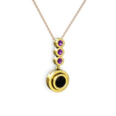 Belinda Kolye - Siyah zirkon ve ametist 8 ayar altın kolye (40 cm rose altın rolo zincir) #bdoyfn