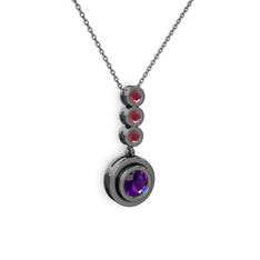 Belinda Kolye - Ametist ve kök yakut 925 ayar siyah rodyum kaplama gümüş kolye (40 cm gümüş rolo zincir) #bi8410
